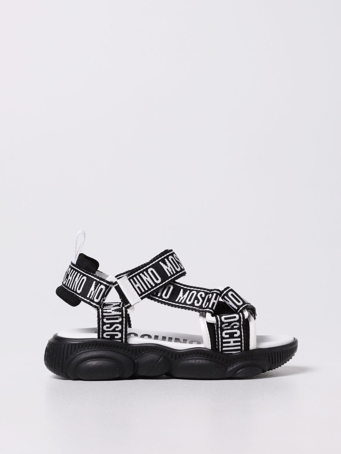 Moschino Kid Kids' Logo Canvas And Leather Sandals In Black