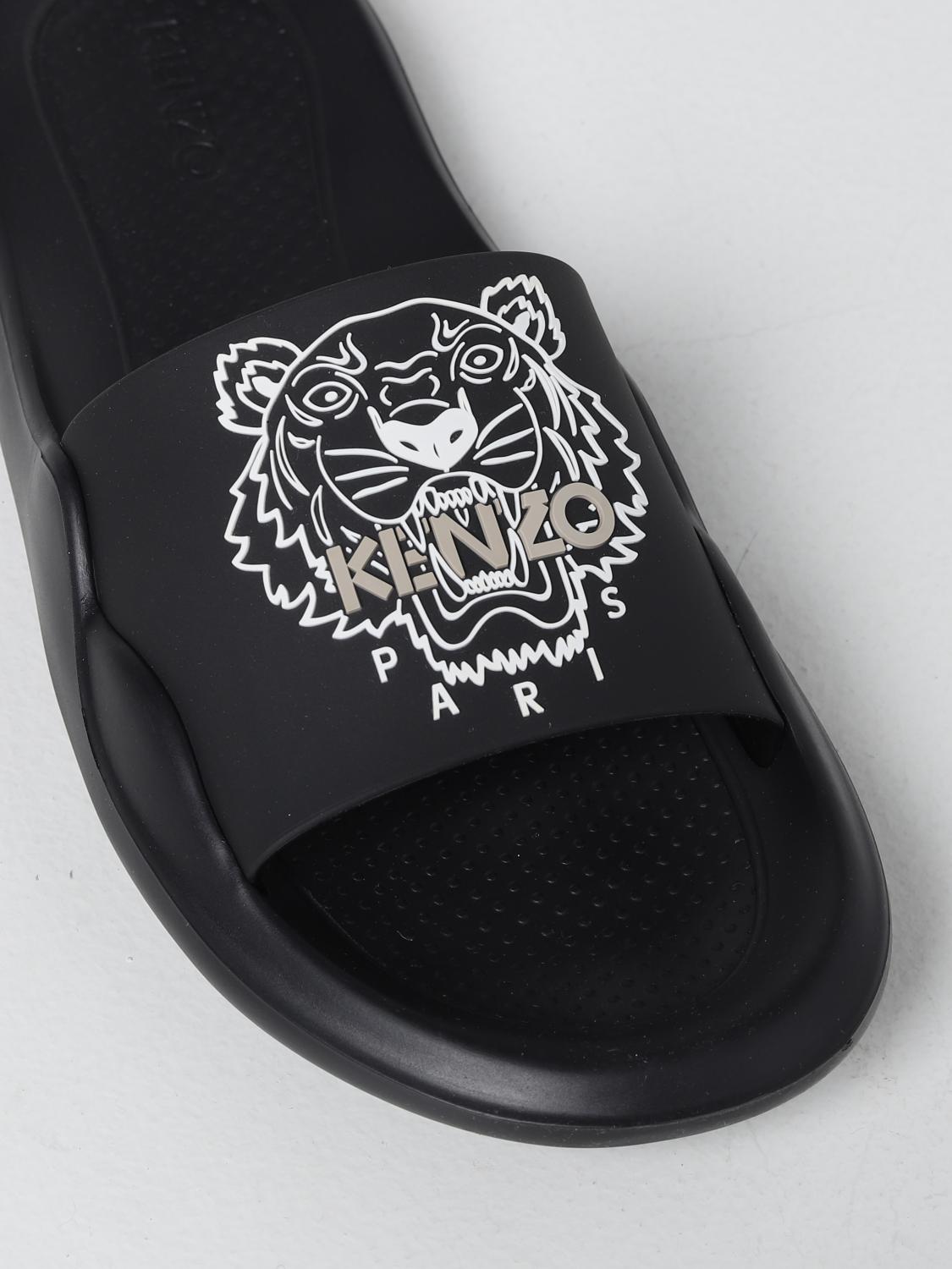 KENZO: rubber sandal with logo - Black | Flat Sandals Kenzo FC52MU104P60  GIGLIO.COM