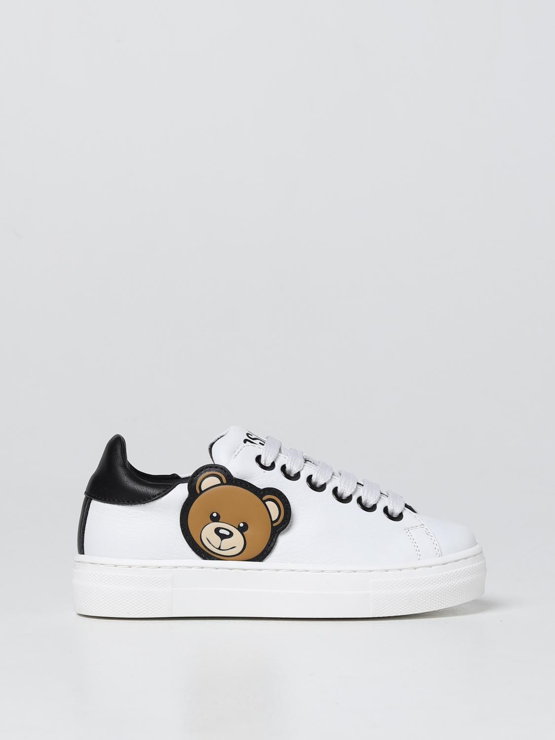 Moschino Kid Kids' Moschino Baby Leather Trainers With Teddy Patch In White