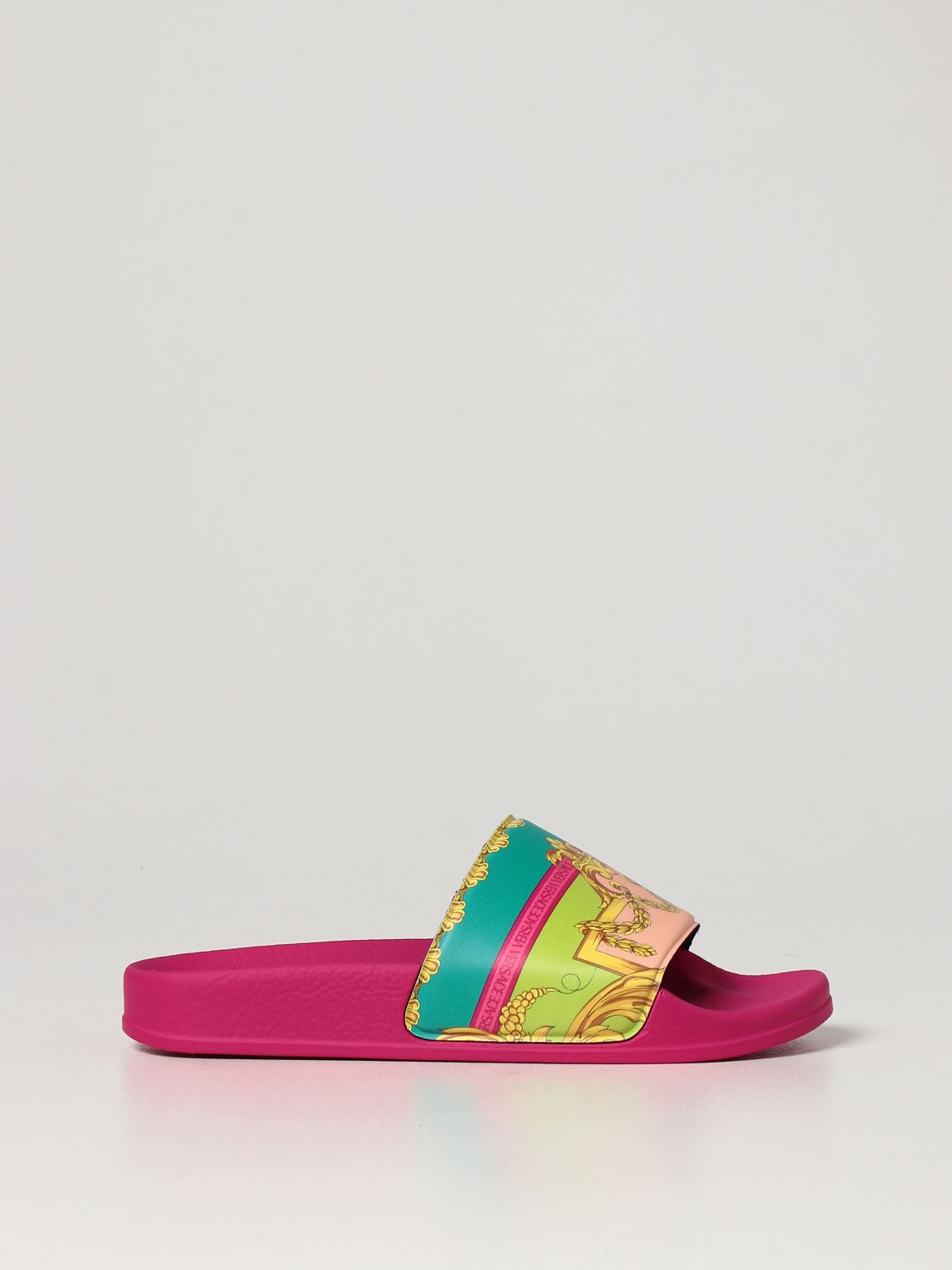 Shoes Young Versace: Versace Young slide sandals in synthetic leather yellow 1