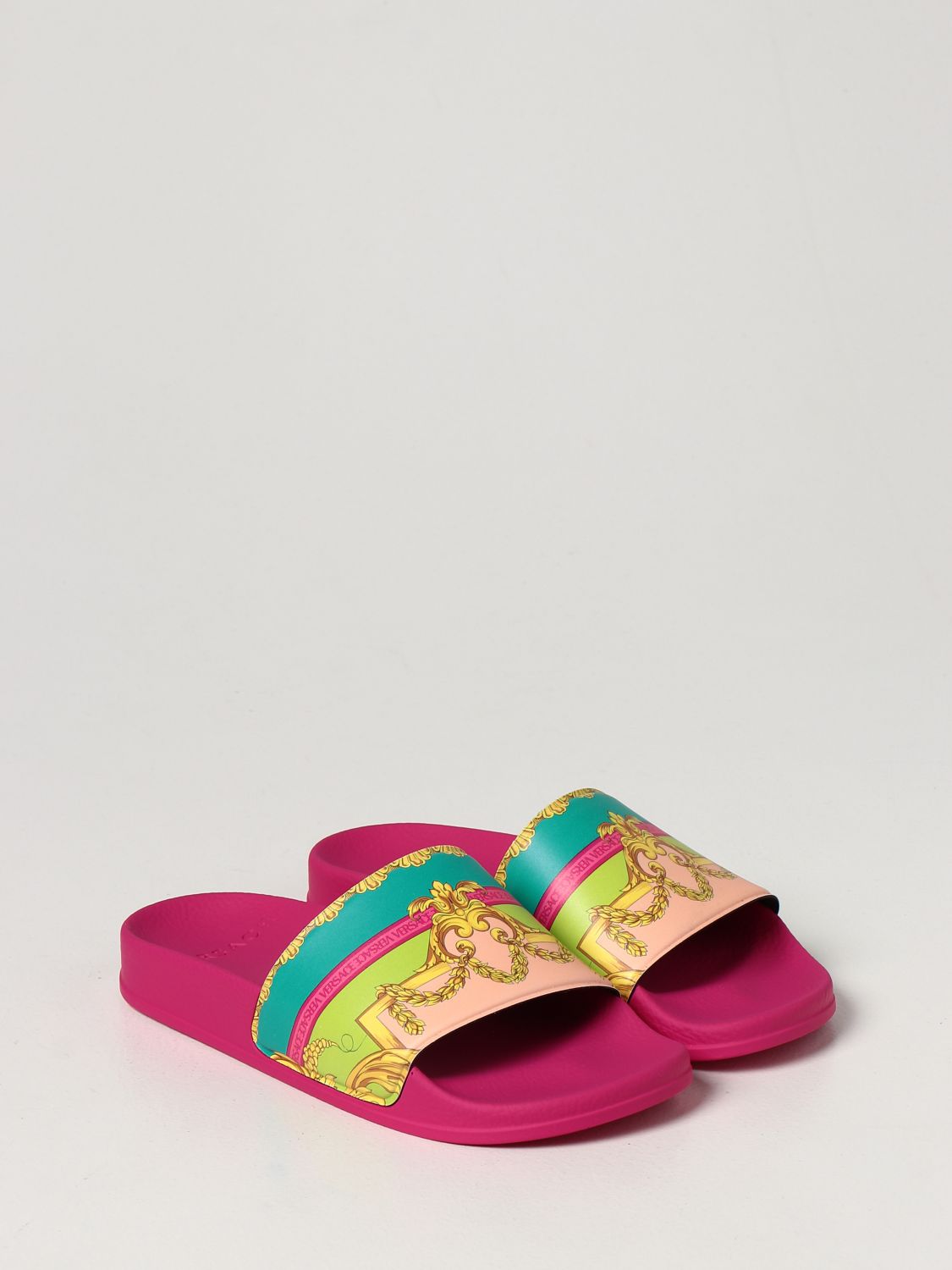 Shoes Young Versace: Versace Young slide sandals in synthetic leather yellow 2