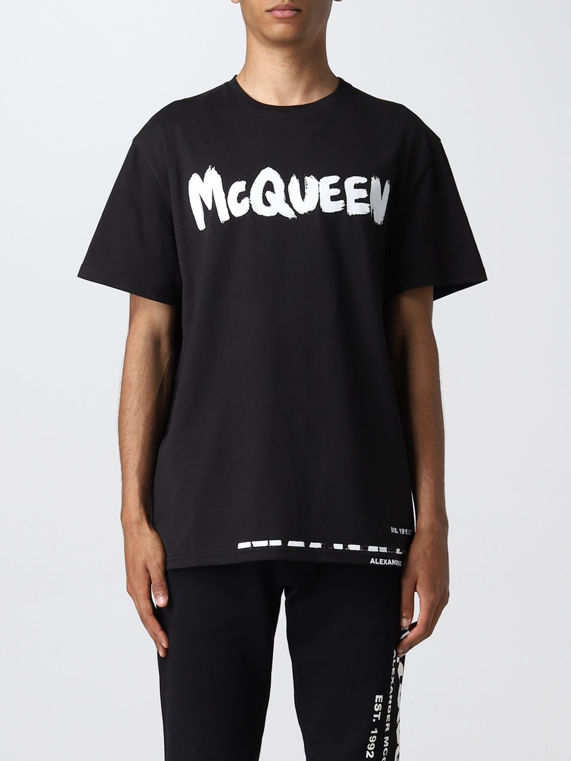 ALEXANDER MCQUEEN: t-shirt with logo print - Black | Alexander Mcqueen ...