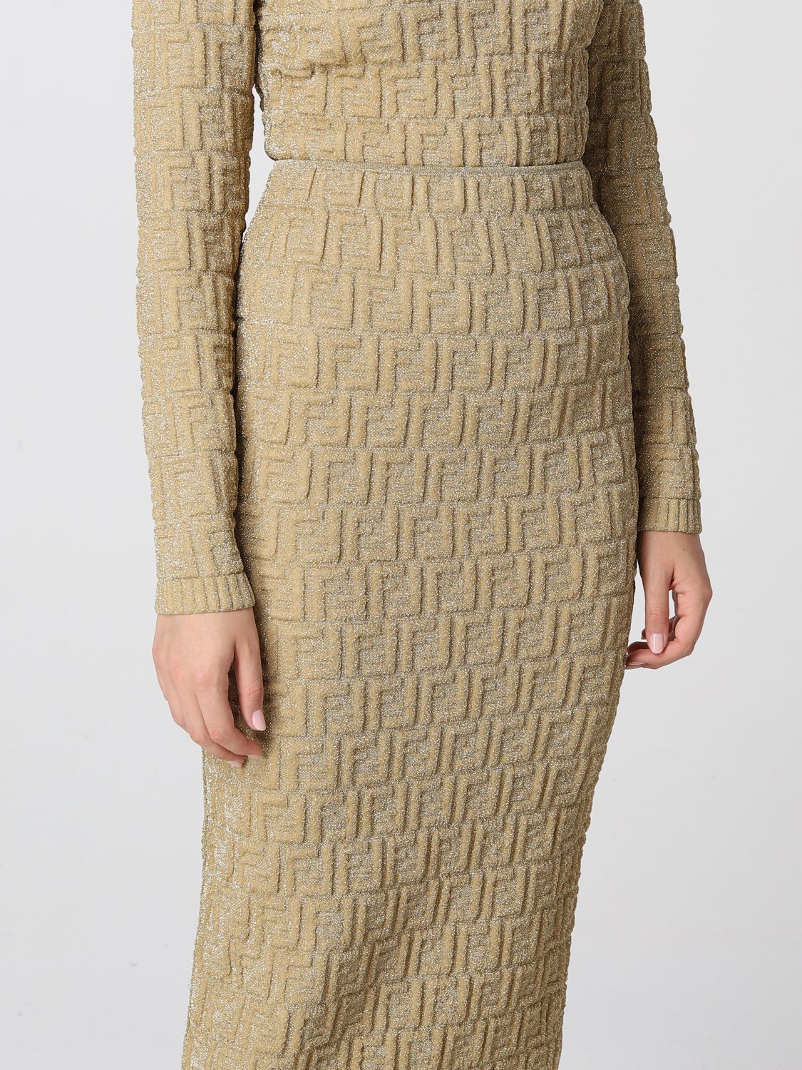 - Save 5% Fendi Ff-motif Pencil Skirt in Gold Natural Womens Skirts Fendi Skirts 