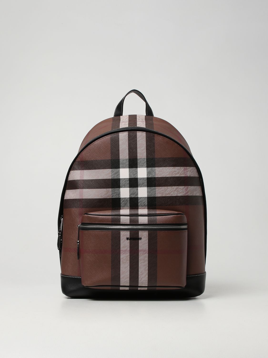 BURBERRY: E-canvas backpack with check print - Brown | Burberry ...
