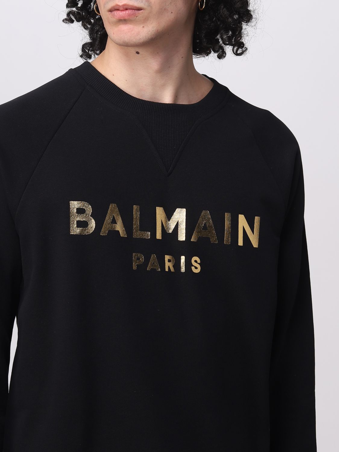 BALMAIN: organic cotton Black 1 | Balmain sweatshirt YH1JQ005BB29 online on GIGLIO.COM