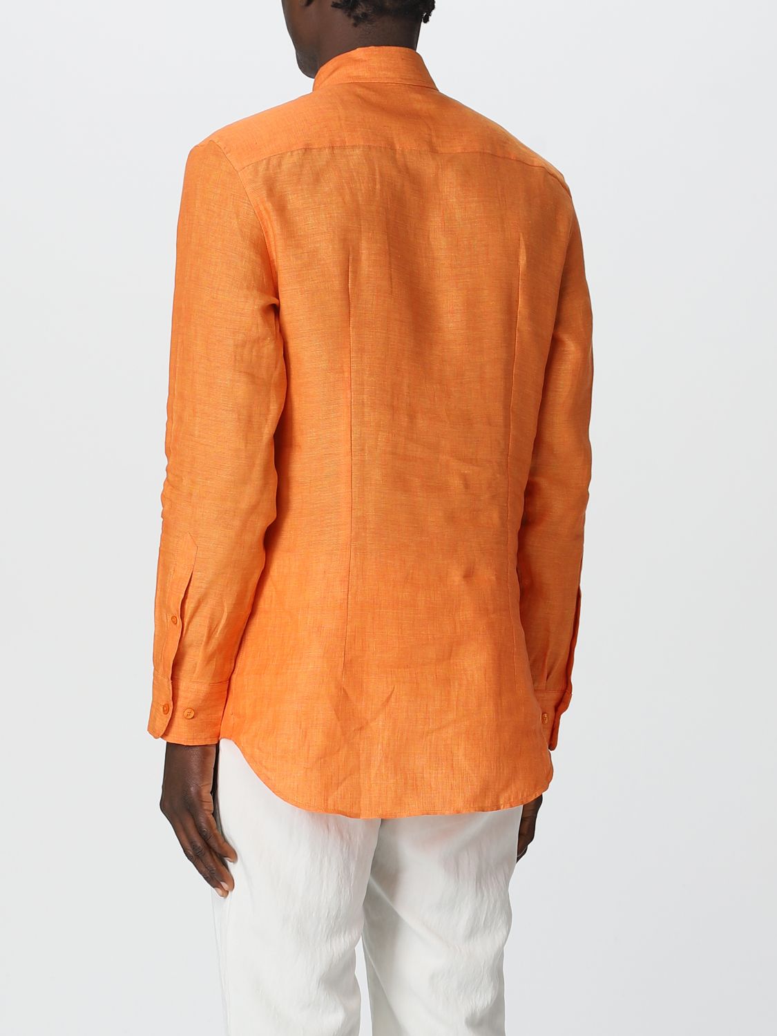 Camicia Etro: Camicia Etro in lino con logo Pegaso ricamato arancione 3