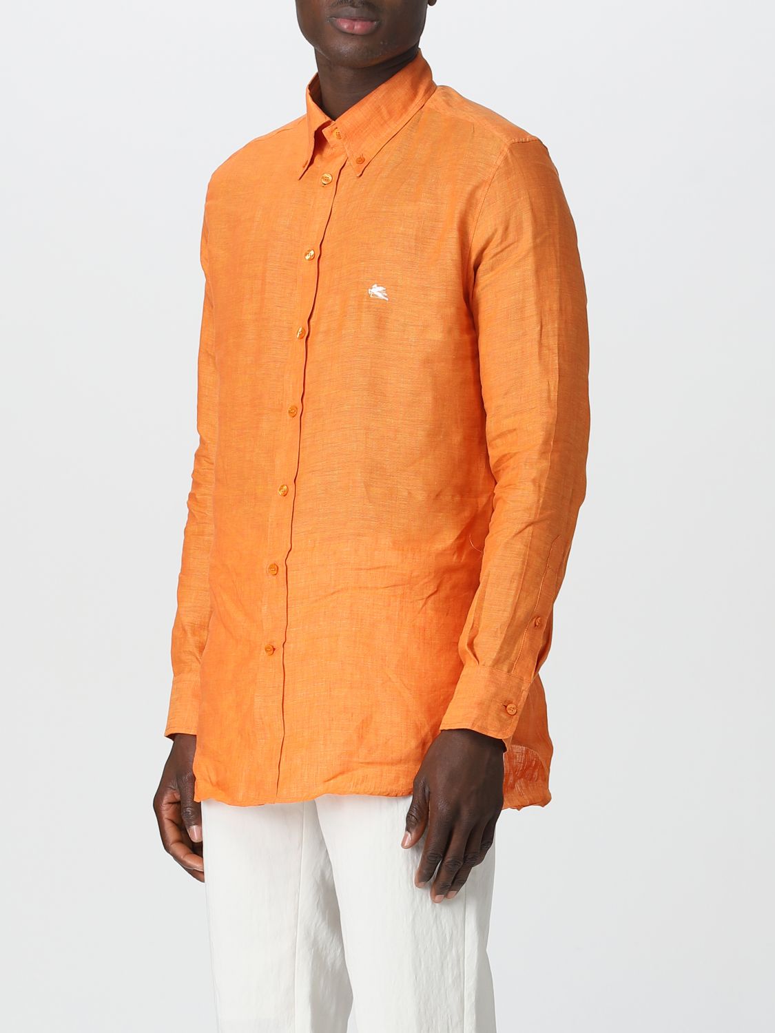 Camicia Etro: Camicia Etro in lino con logo Pegaso ricamato arancione 4
