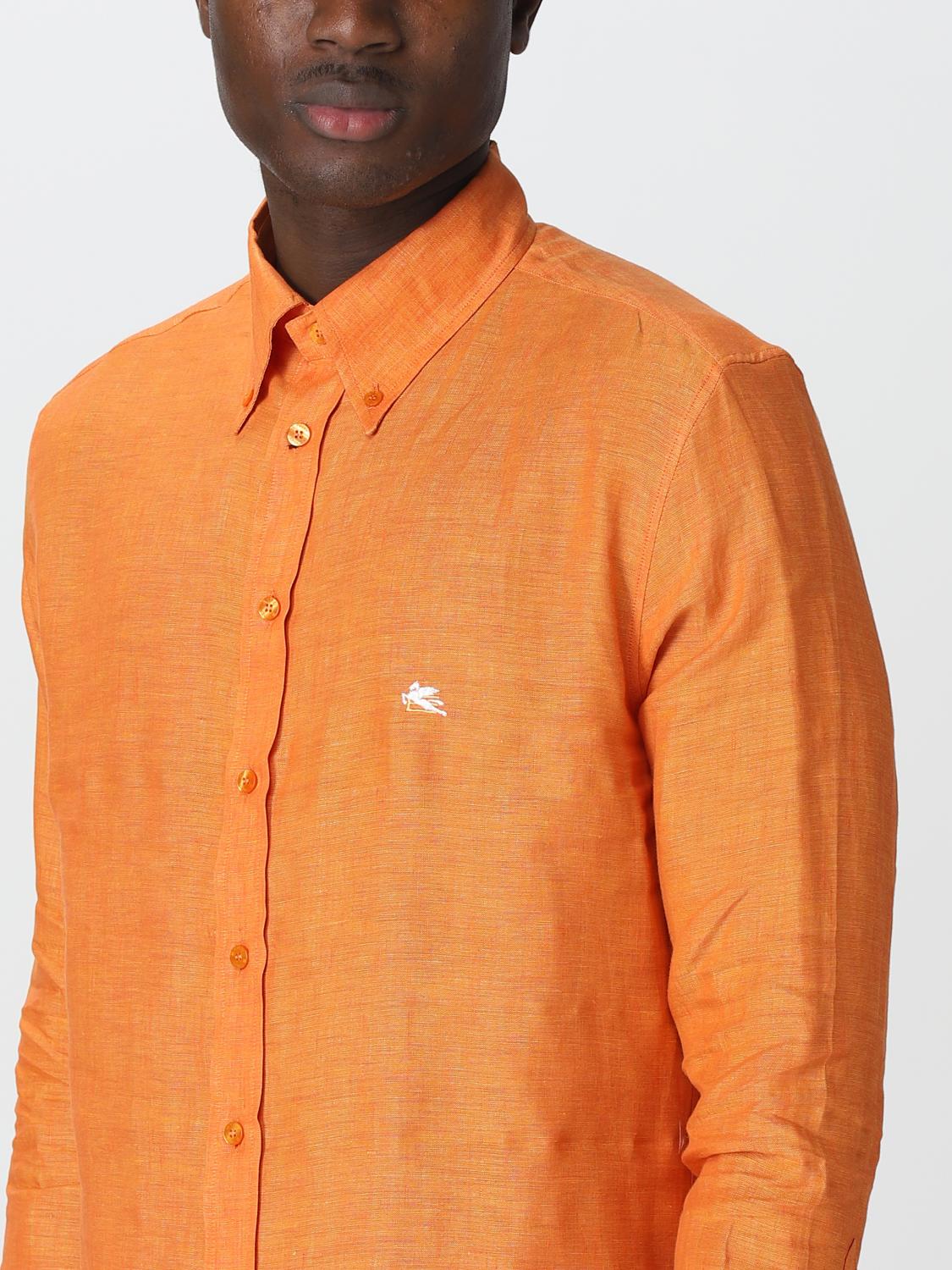 Camicia Etro: Camicia Etro in lino con logo Pegaso ricamato arancione 5