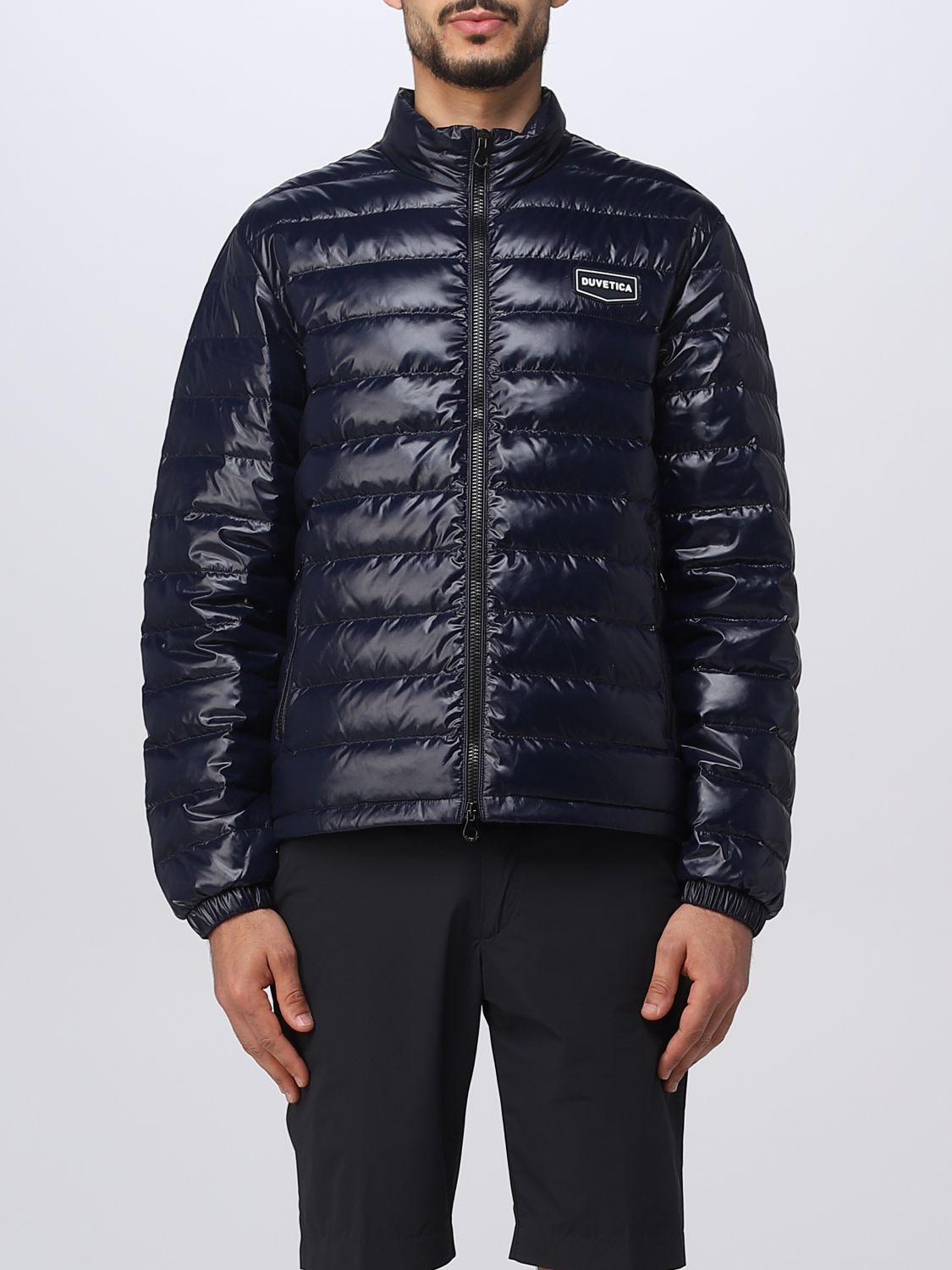 Duvetica Shiny Padded Down Jacket With High Collar In Blue