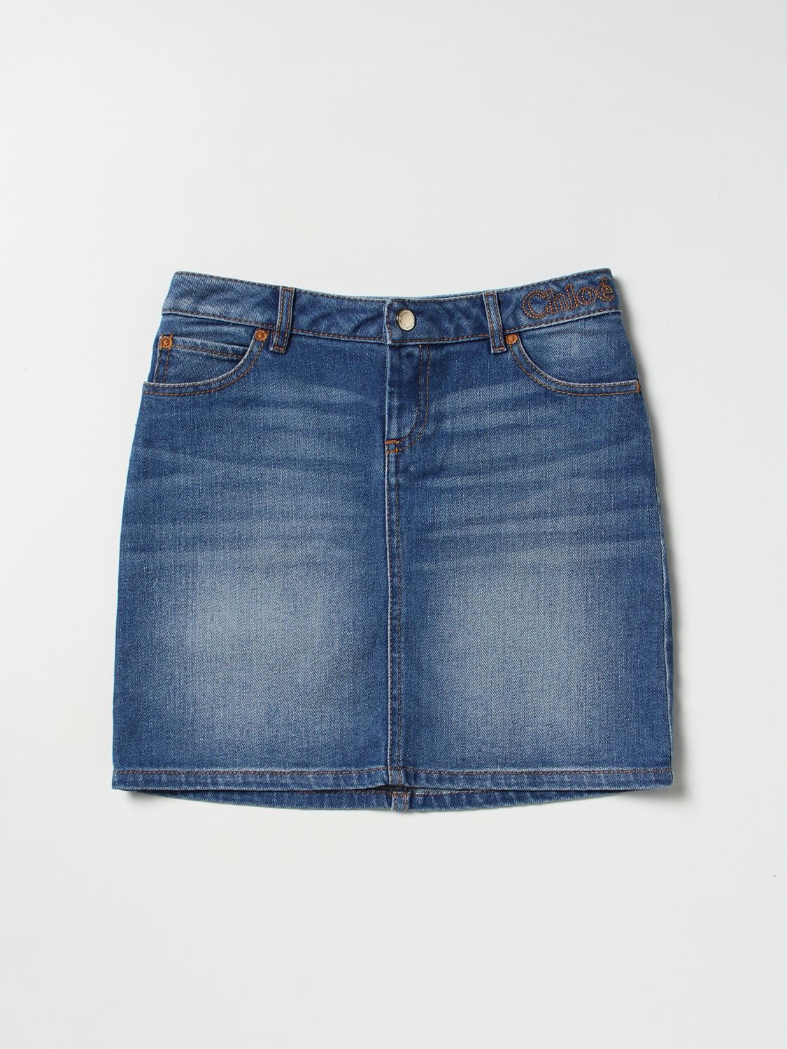 CHLOÉ: skirt for girls - Denim | Chloé skirt C13285 online on GIGLIO.COM