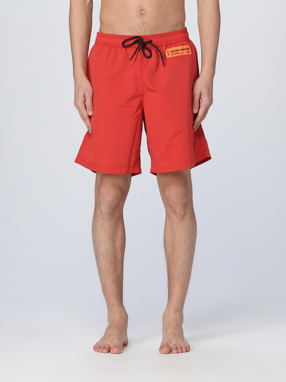 Heron Preston Logo-patch Drawstring Swim Shorts In Red