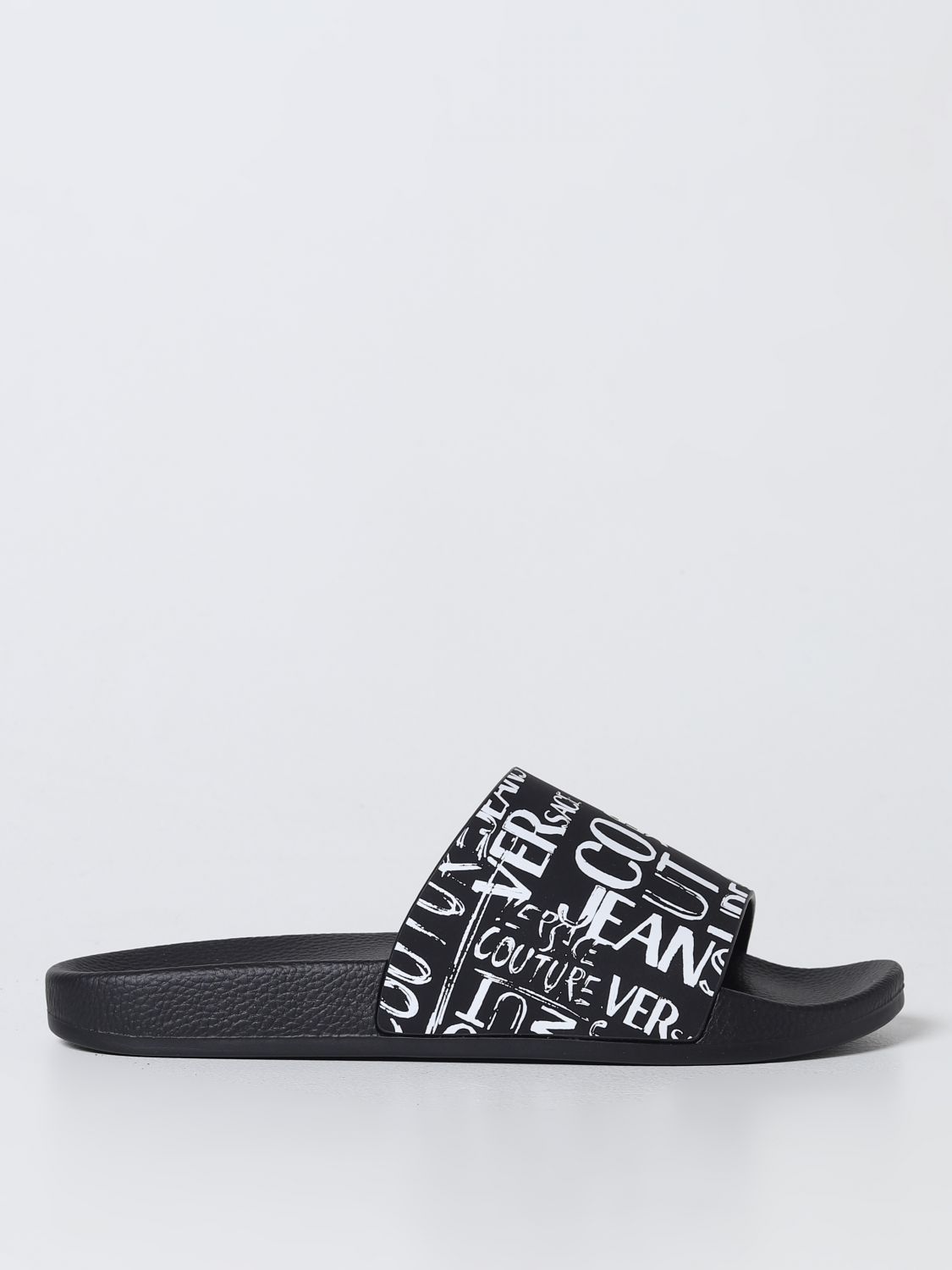 VERSACE JEANS COUTURE RUBBER SLIDES WITH ALL OVER LOGO,e04580002