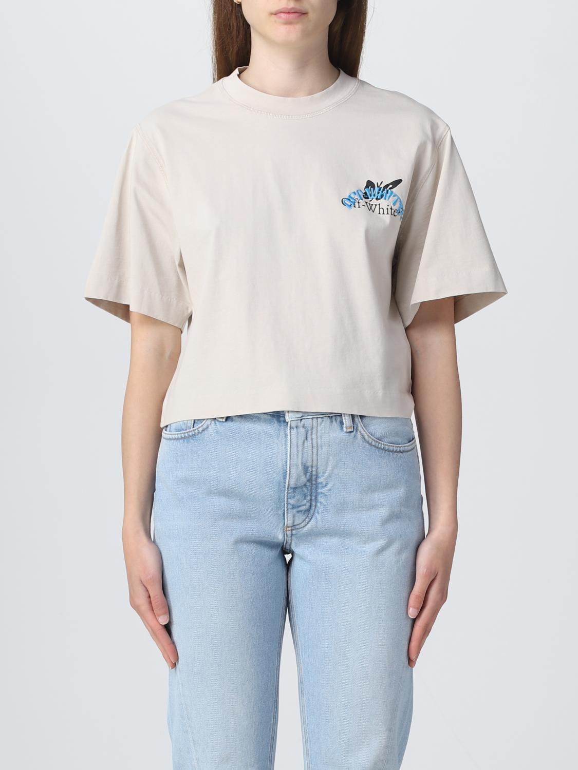 Off-white Logo-print Cropped T-shirt In Grey