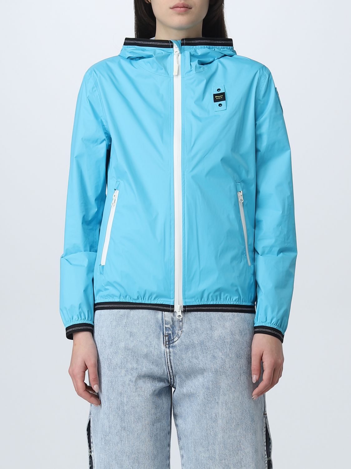 Blauer Logo-patch Bomber Jacket In Gnawed Blue