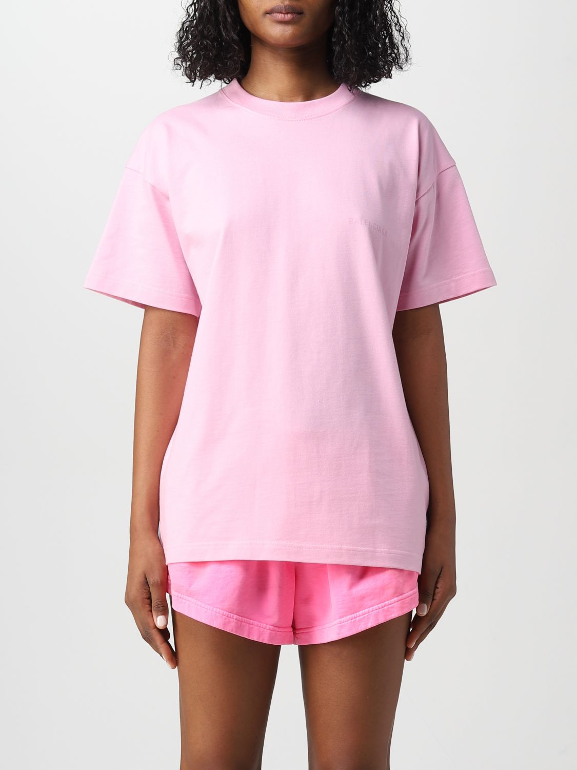 Fashion  Womens  TShirts  Balenciaga Embroidered Logo Pink TShirt