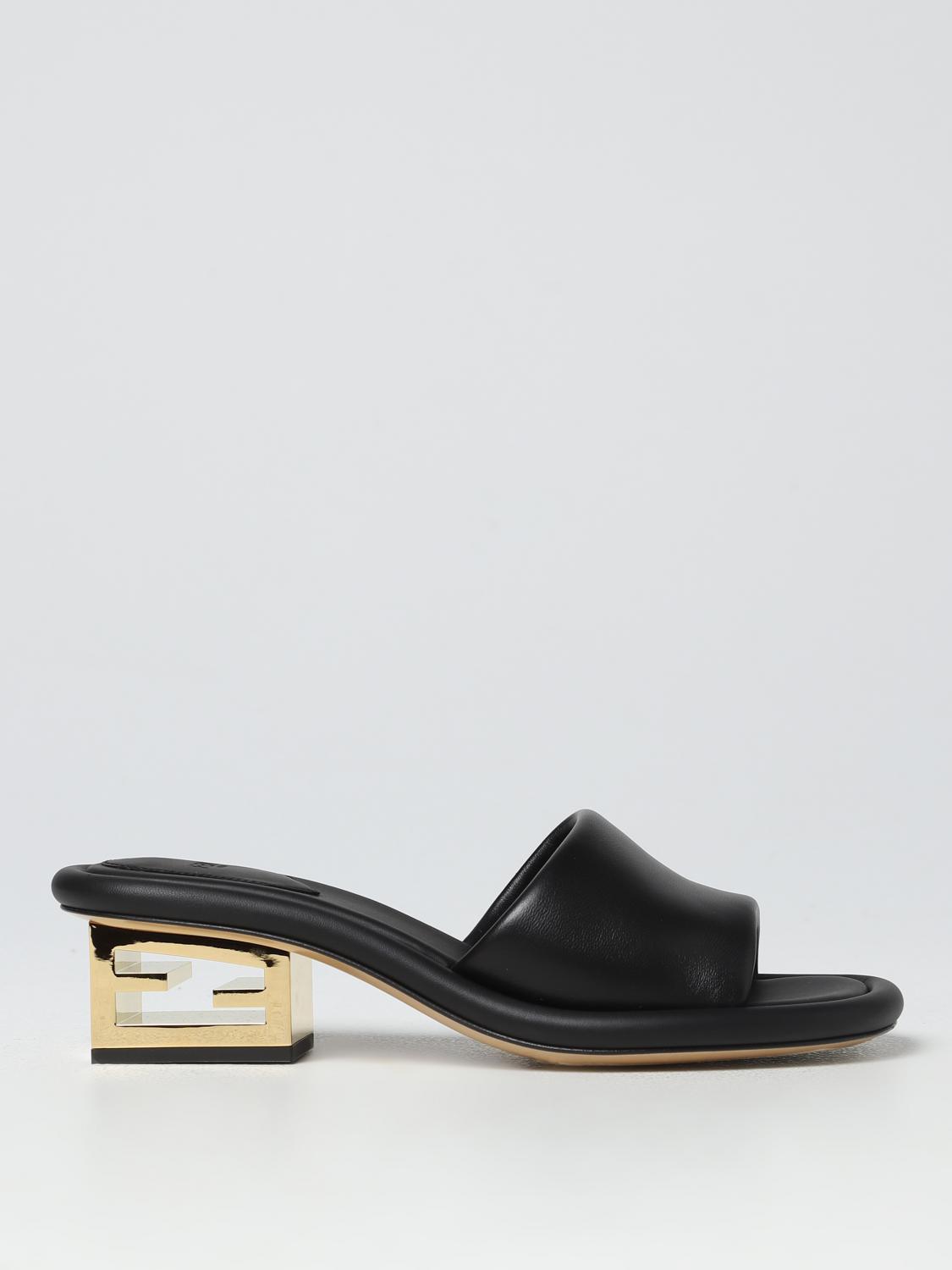 Fendi Baguette 60mm Leather Slide Sandals In Black