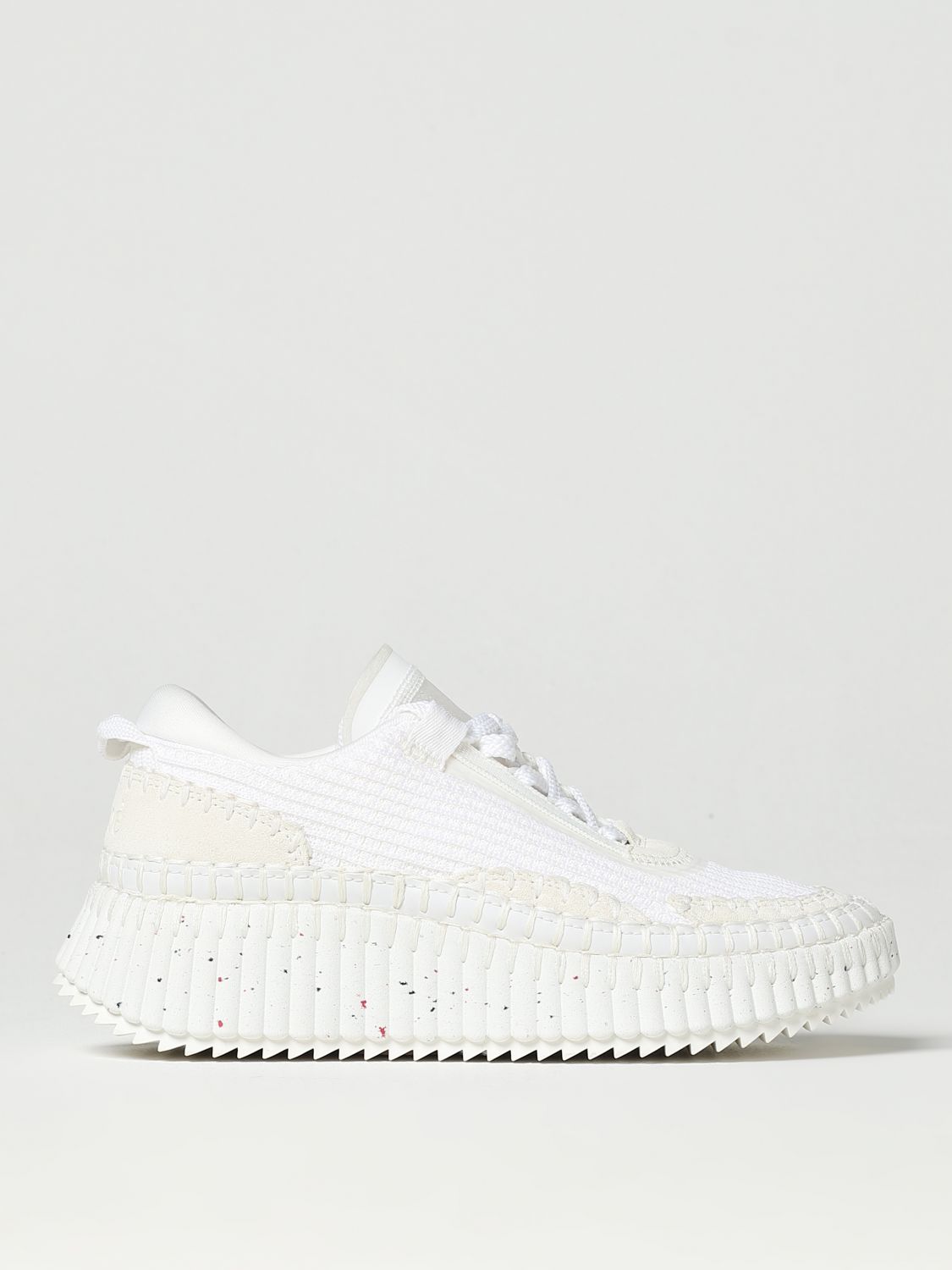 Chloé Nama Sneakers In Knit And Suede In White