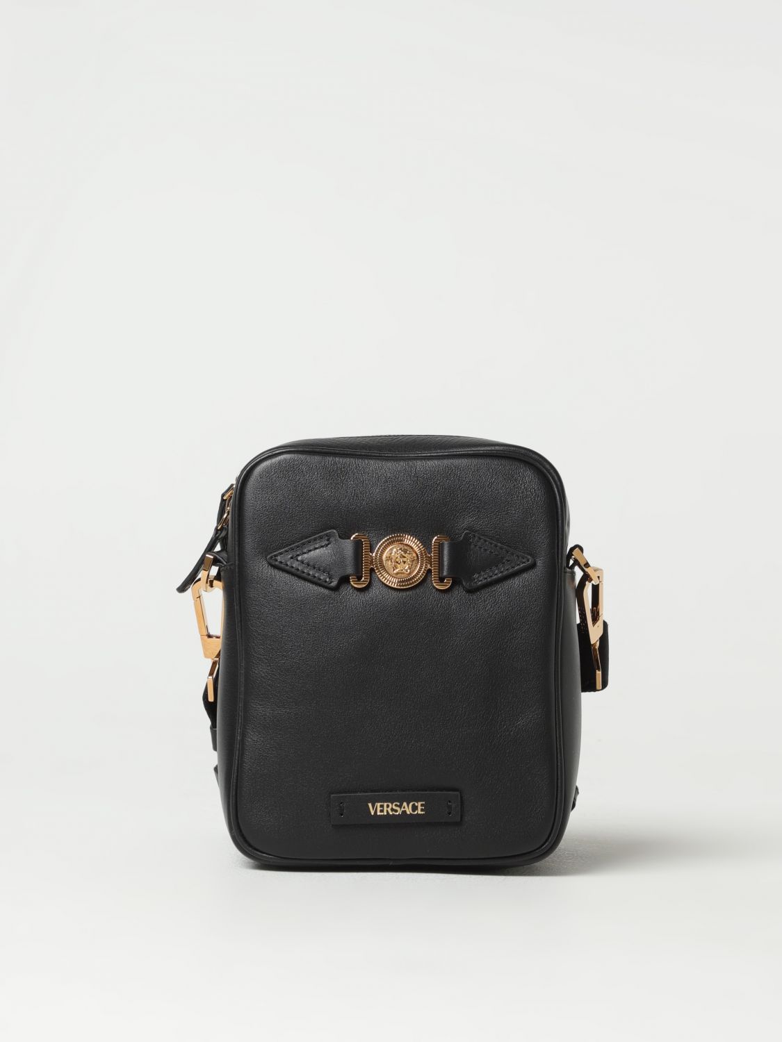 Shop Versace Medusa Biggie Leather Bag With Shoulder Strap In Black