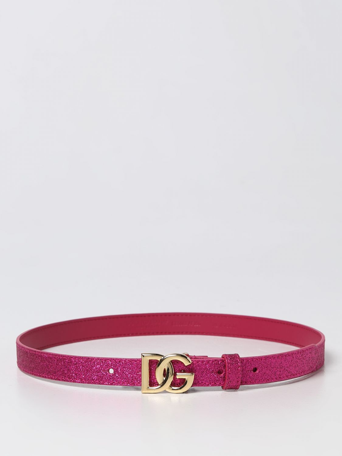 Dolce & Gabbana Glitter Belt With Monogram Buckle In Fuchsia