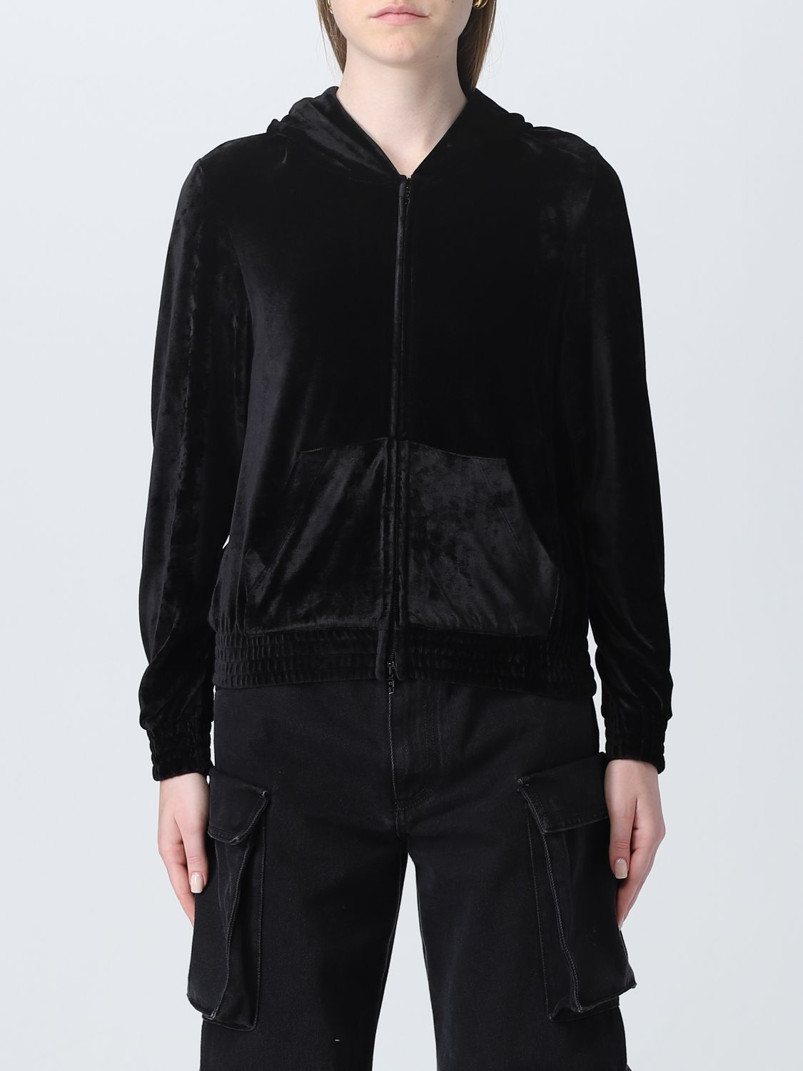 Shop Balenciaga Velvet Sweatshirt In Black