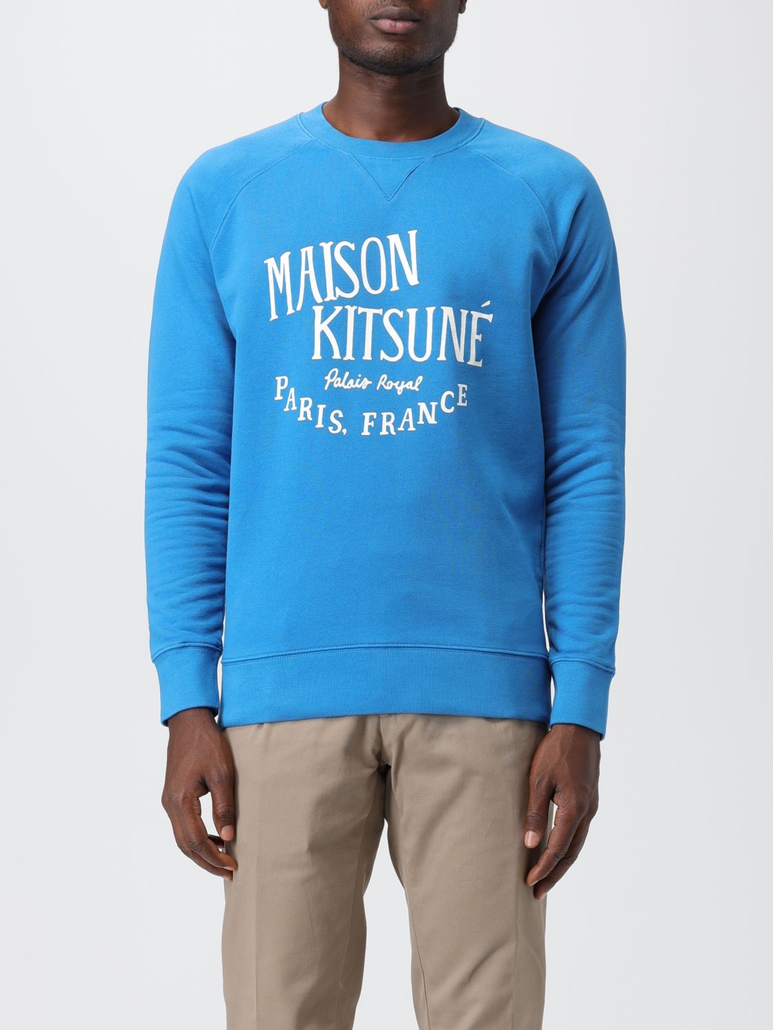 Maison Kitsuné Sweatshirt In Jersey With Logo Print In Blue