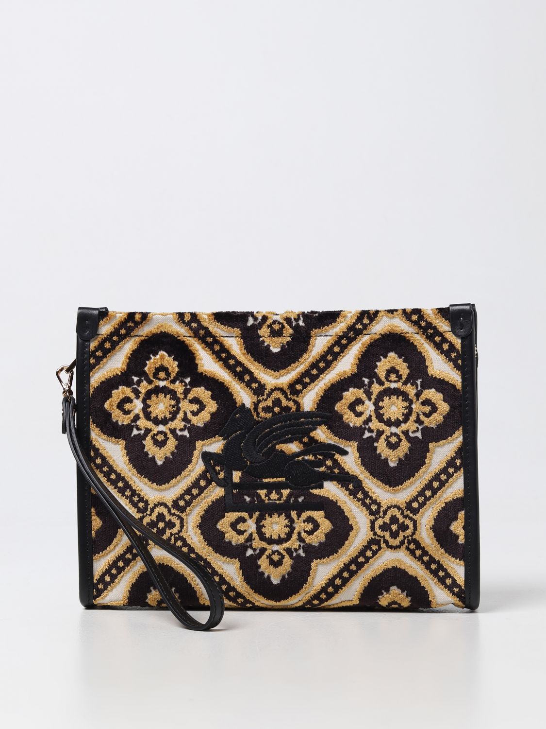 Shop Etro Velvet Pouch With Jacquard Geometric Pattern In Multicolor