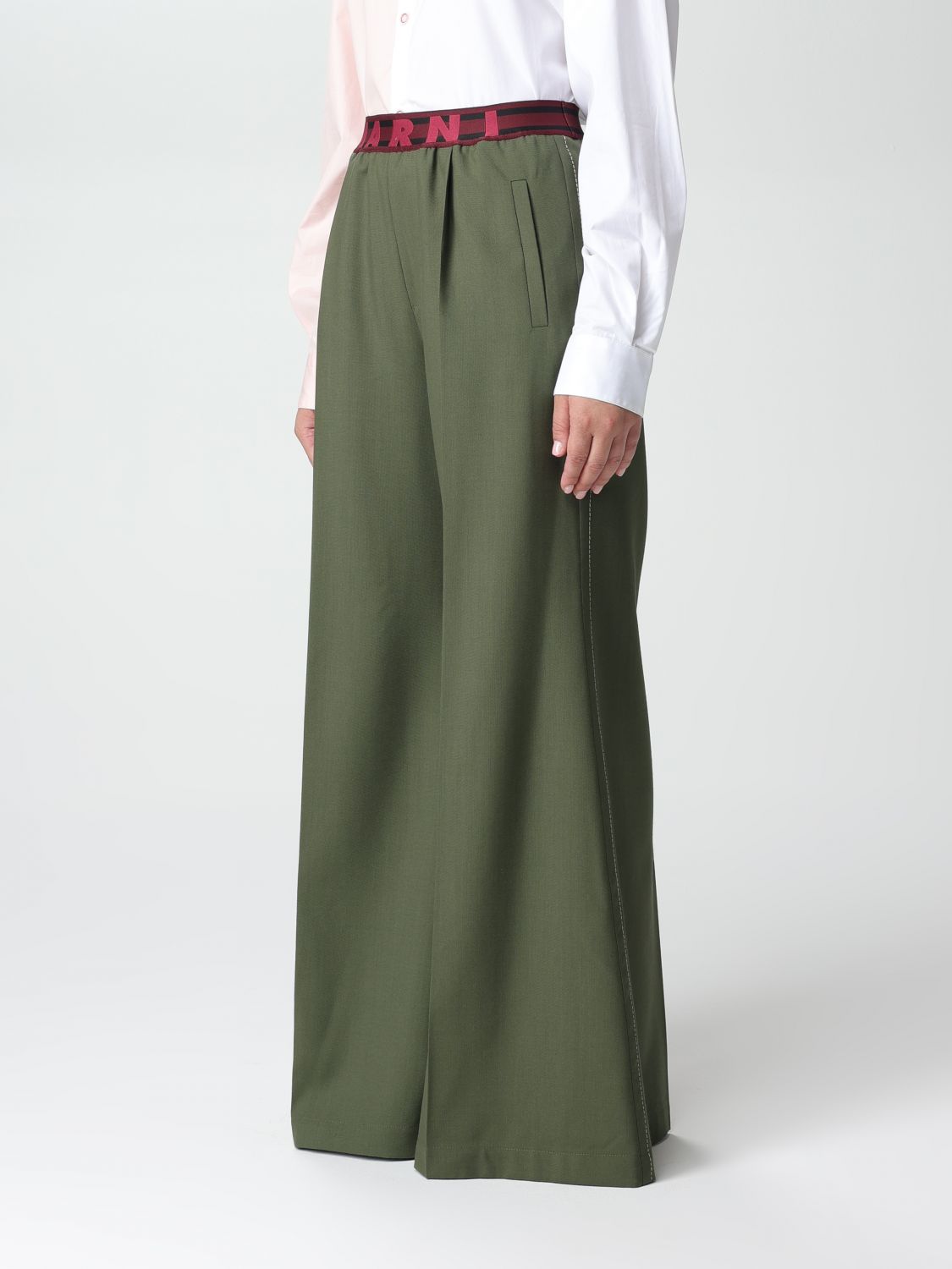 Wide Leg Virgin Wool Pants in Beige - Marni