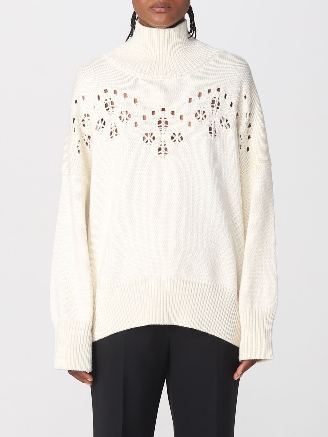 Shop Chloé Sweater In Pointelle Wool In White