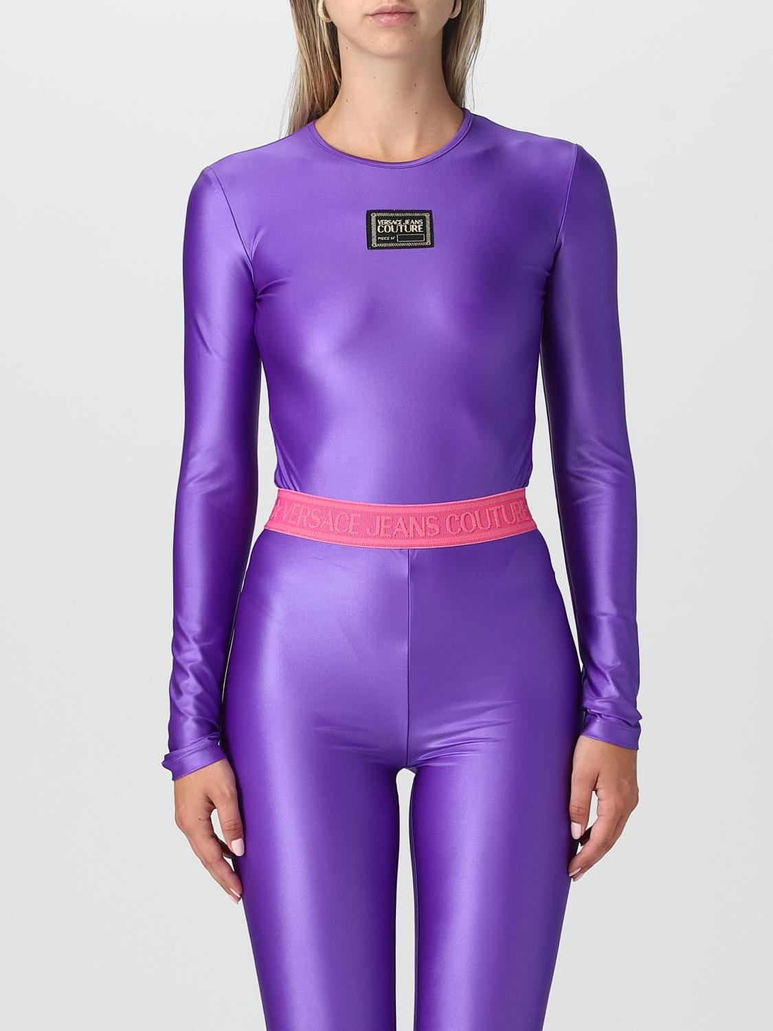 Versace Jeans Couture Logo Patch Bodysuit In Violet
