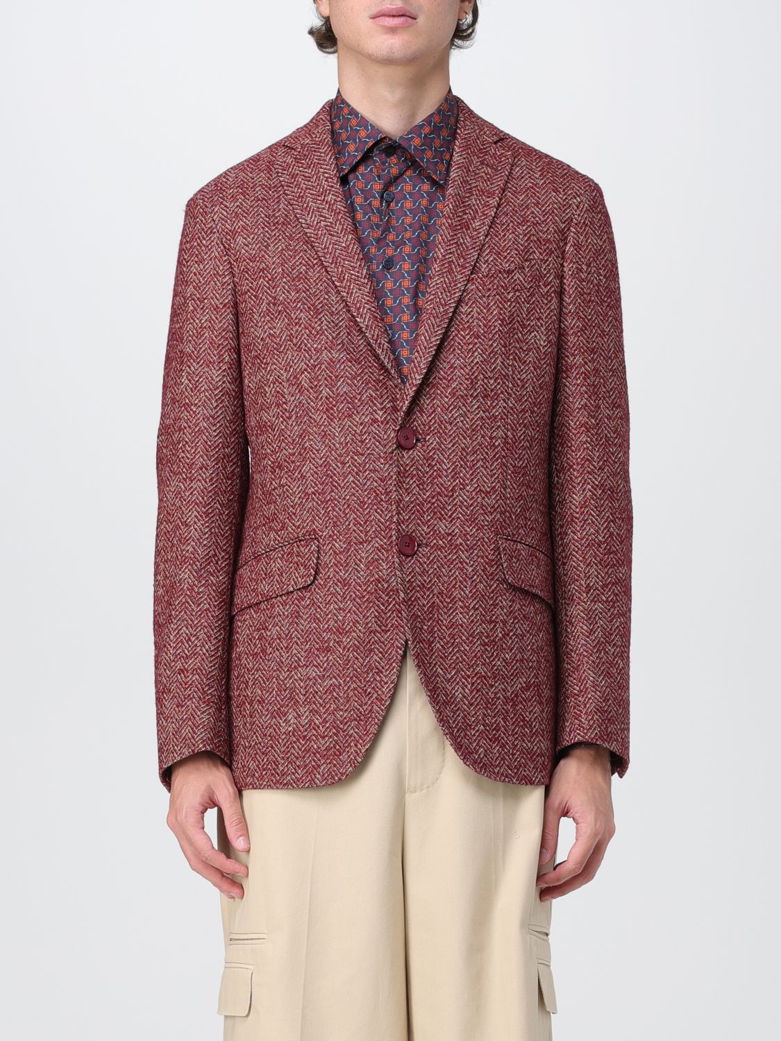 Etro Blazer In Wool Blend With Herringbone Pattern In Brown