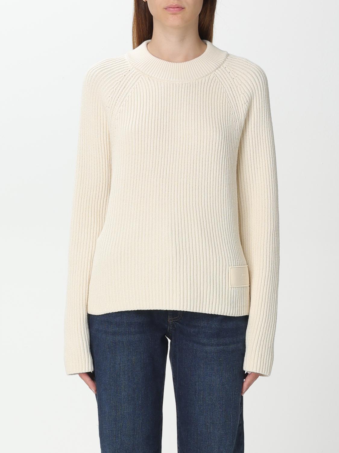 Ami Alexandre Mattiussi Ribbed Knit Sweater With Subtle Patch Detail In Ivory