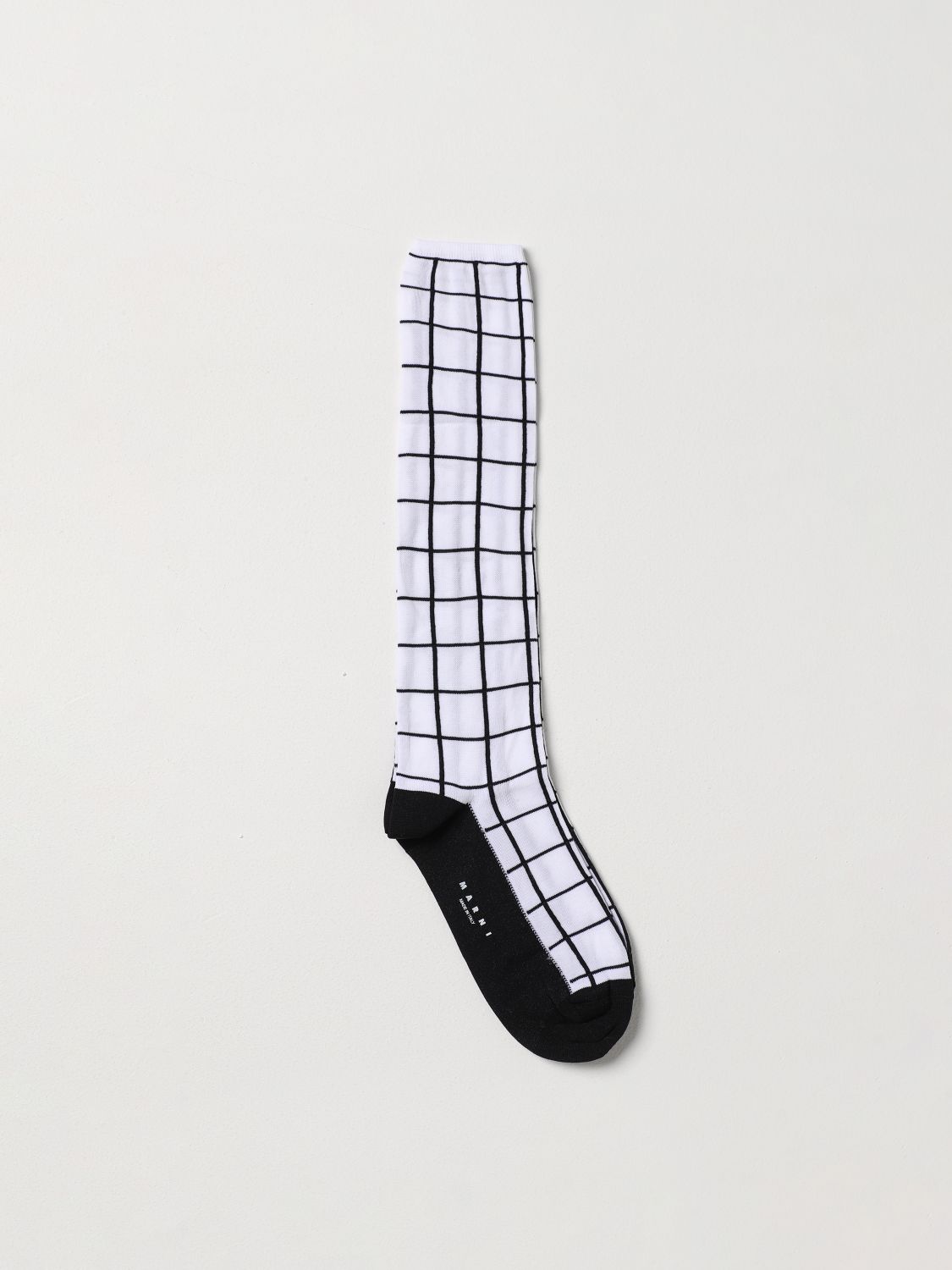 Marni Checkered Knitted Calf-length Socks In White