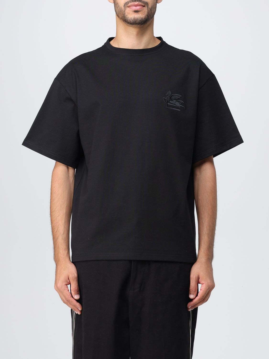 Shop Etro Cotton T-shirt With Embroidery In Black