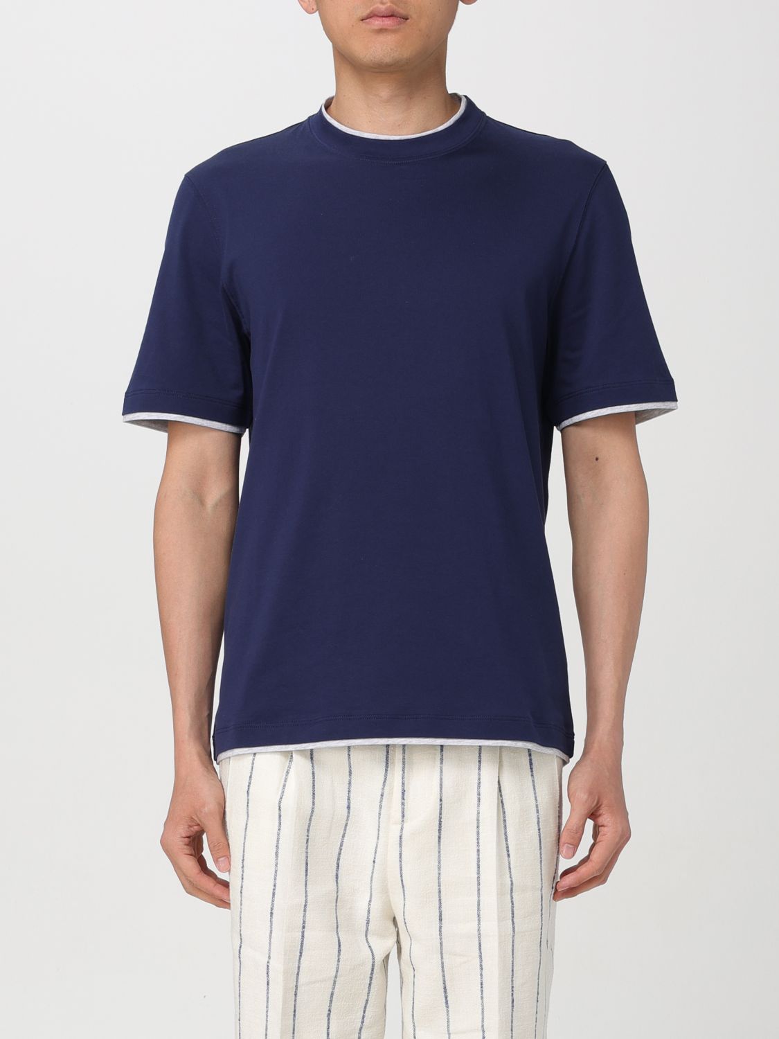 Shop Brunello Cucinelli T-shirt  Men Color Blue