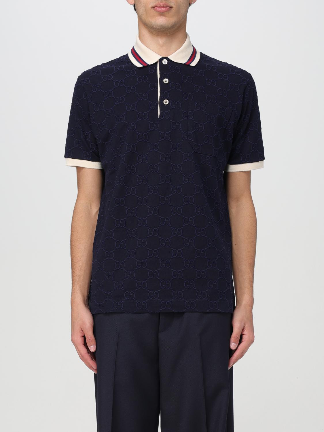 Gucci Monogram Embroidered Polo Shirt In Navy