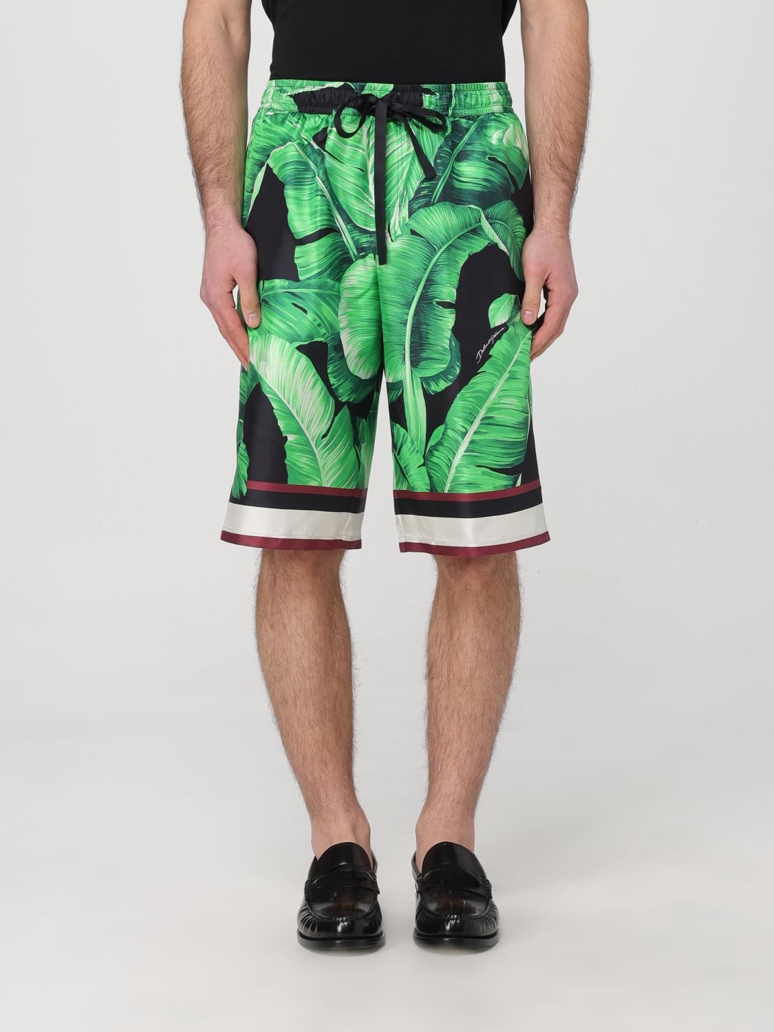 Dolce & Gabbana Bermuda Shorts With All-over Leaf Print In Black