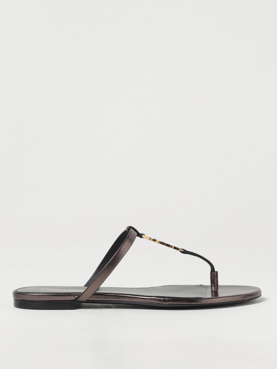 Shop Saint Laurent Flat Sandals  Woman Color Brown In Braun