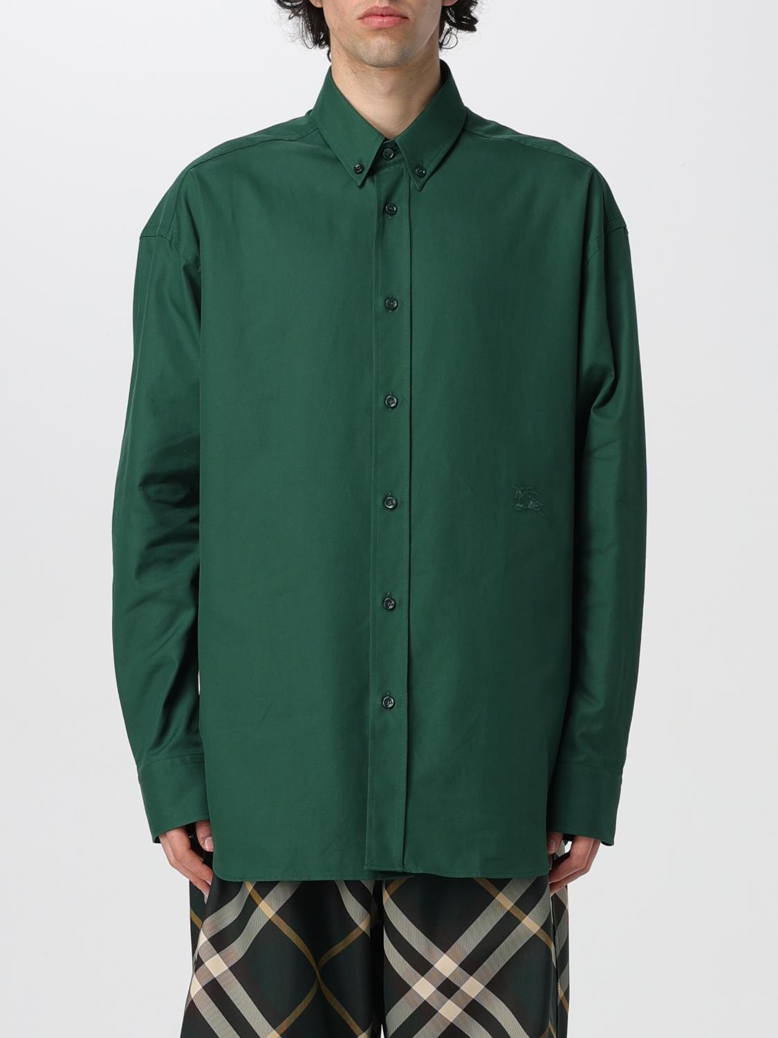 Burberry Equestrian Knight Embroiered Cotton Shirt In Green