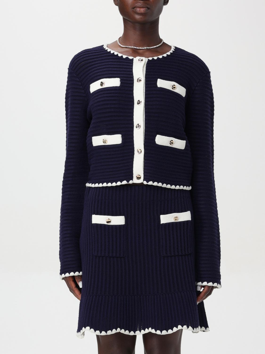 Shop Self-portrait Cardigan Woman Color Blue In 蓝色