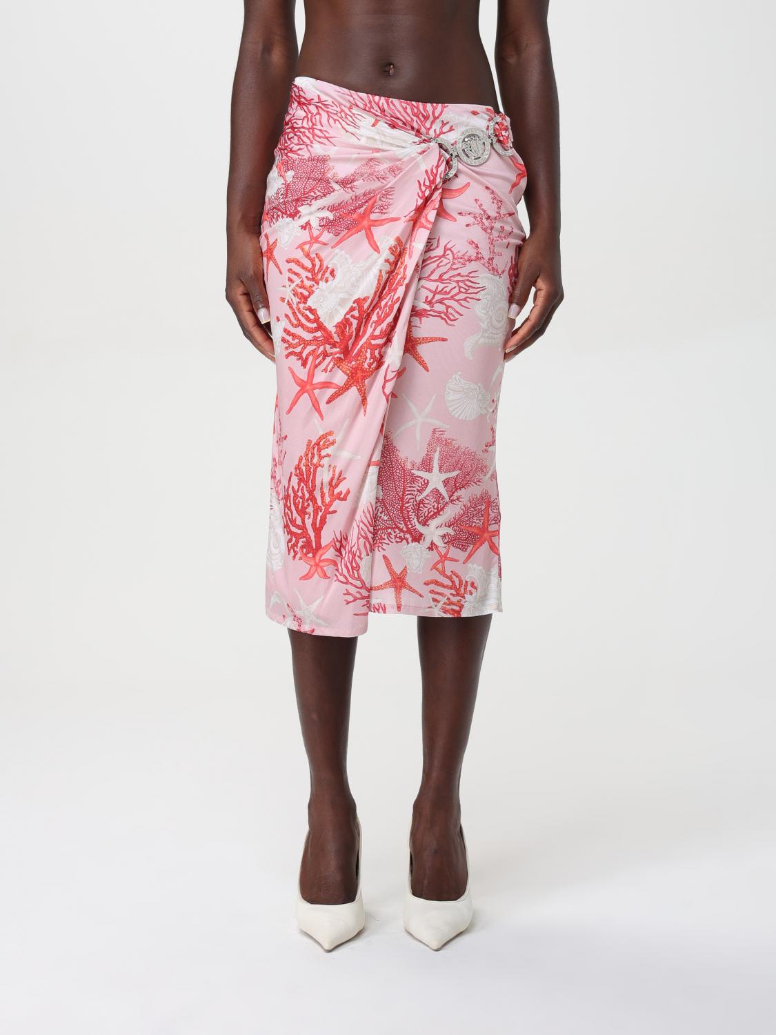 Versace Sea Life-print Midi Skirt In Pink