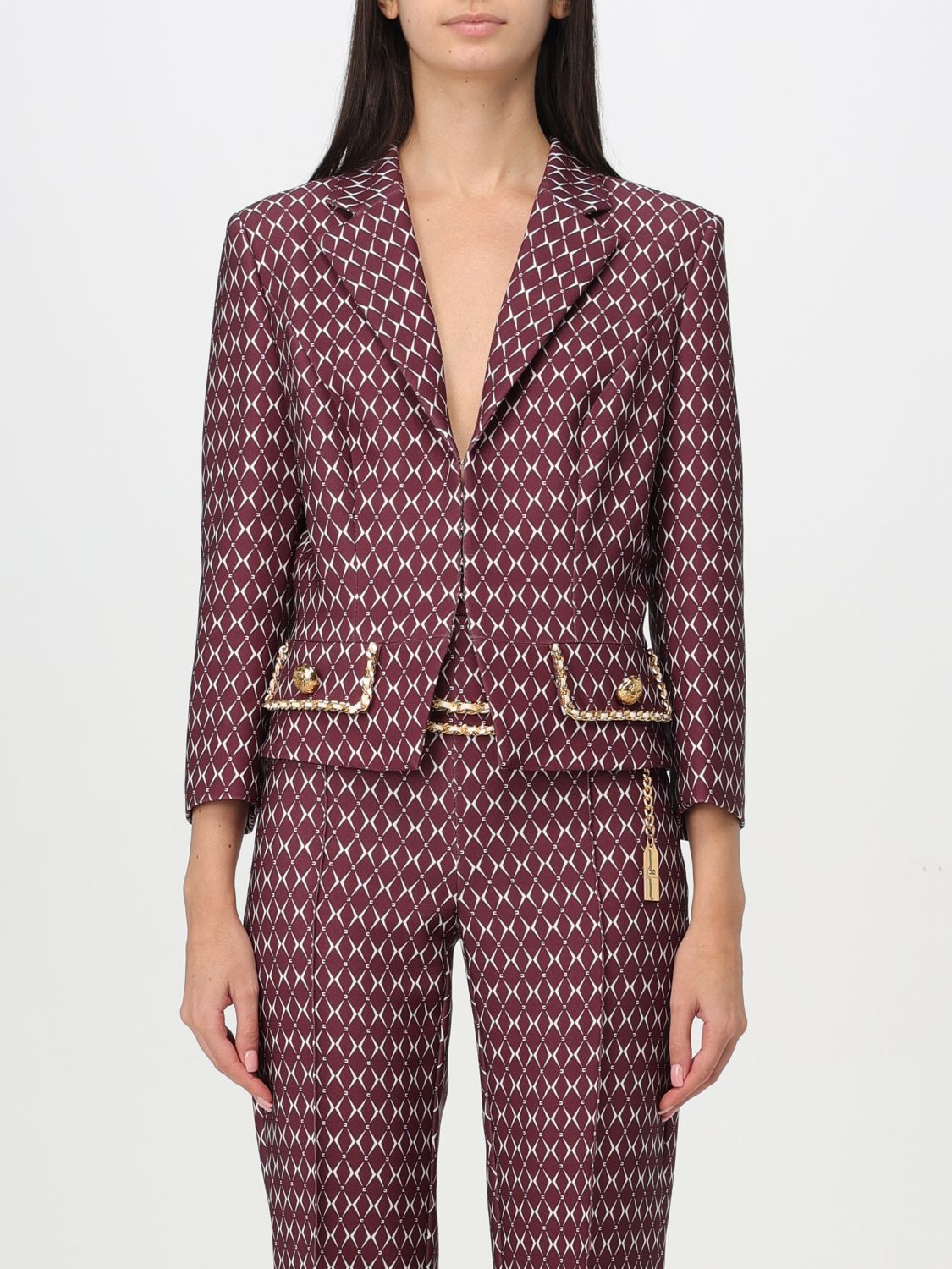 Shop Elisabetta Franchi Blazer  Woman Color Burgundy In Burgunderrot