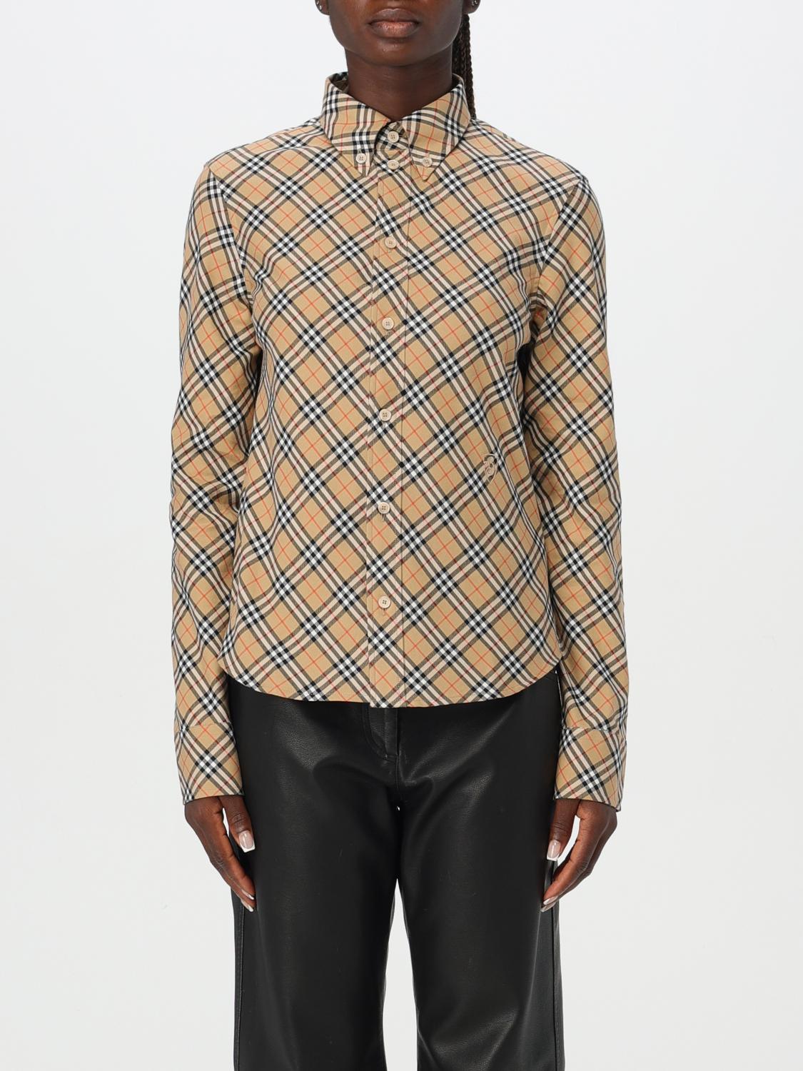 Burberry Button-down Shirt With Check Pattern In Sand