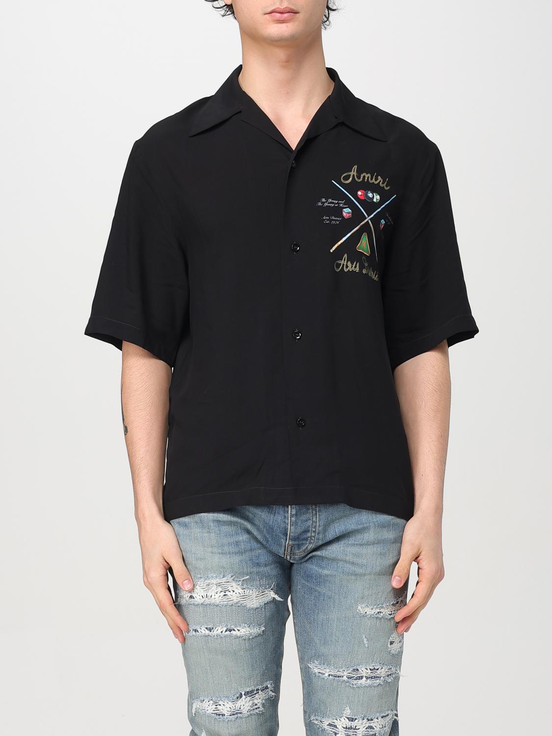 Amiri 'pool Cue' Black Shirt With Maxi Print On The Back In Black