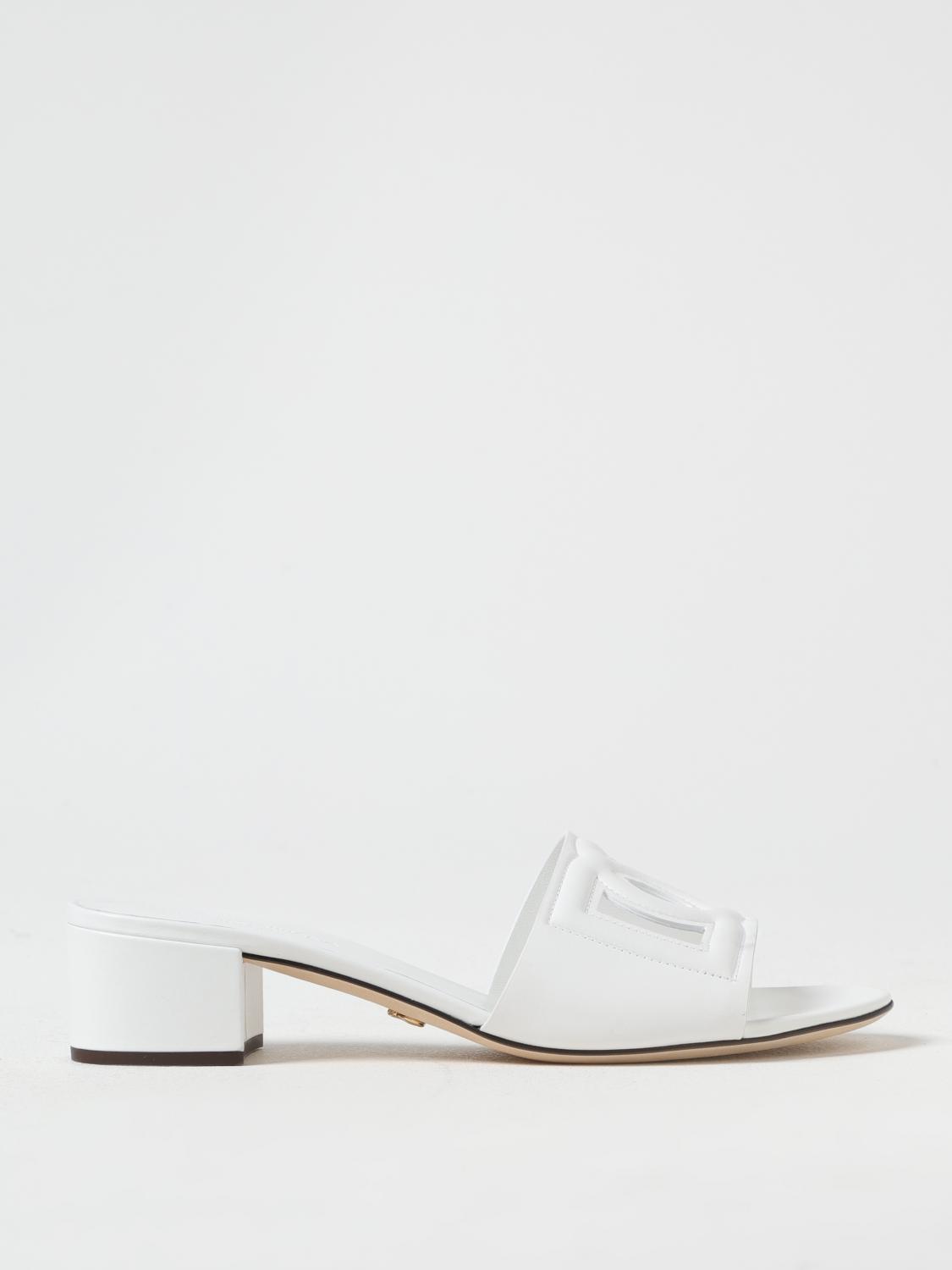 Dolce & Gabbana White Mules With Low Heel And Dg Millennials Detail In Smooth Leather Woman In White