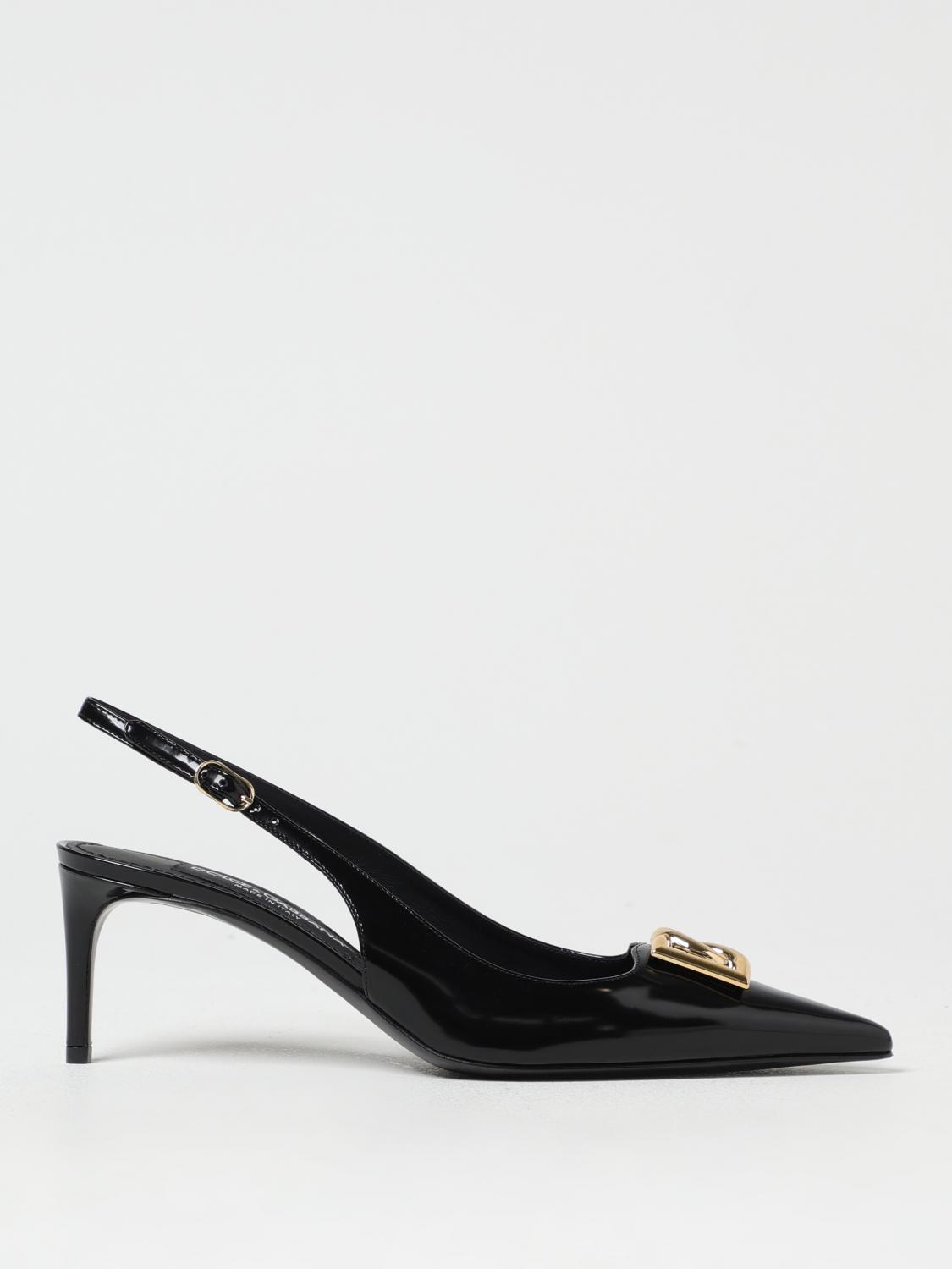 Dolce & Gabbana Black Leather Pointed Toe Slingback Heels In Black