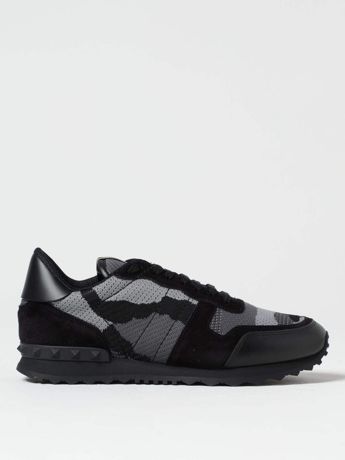 Valentino Garavani Mans Rockrunner Camouflage Noir Leather And Fabric Sneakers In Black