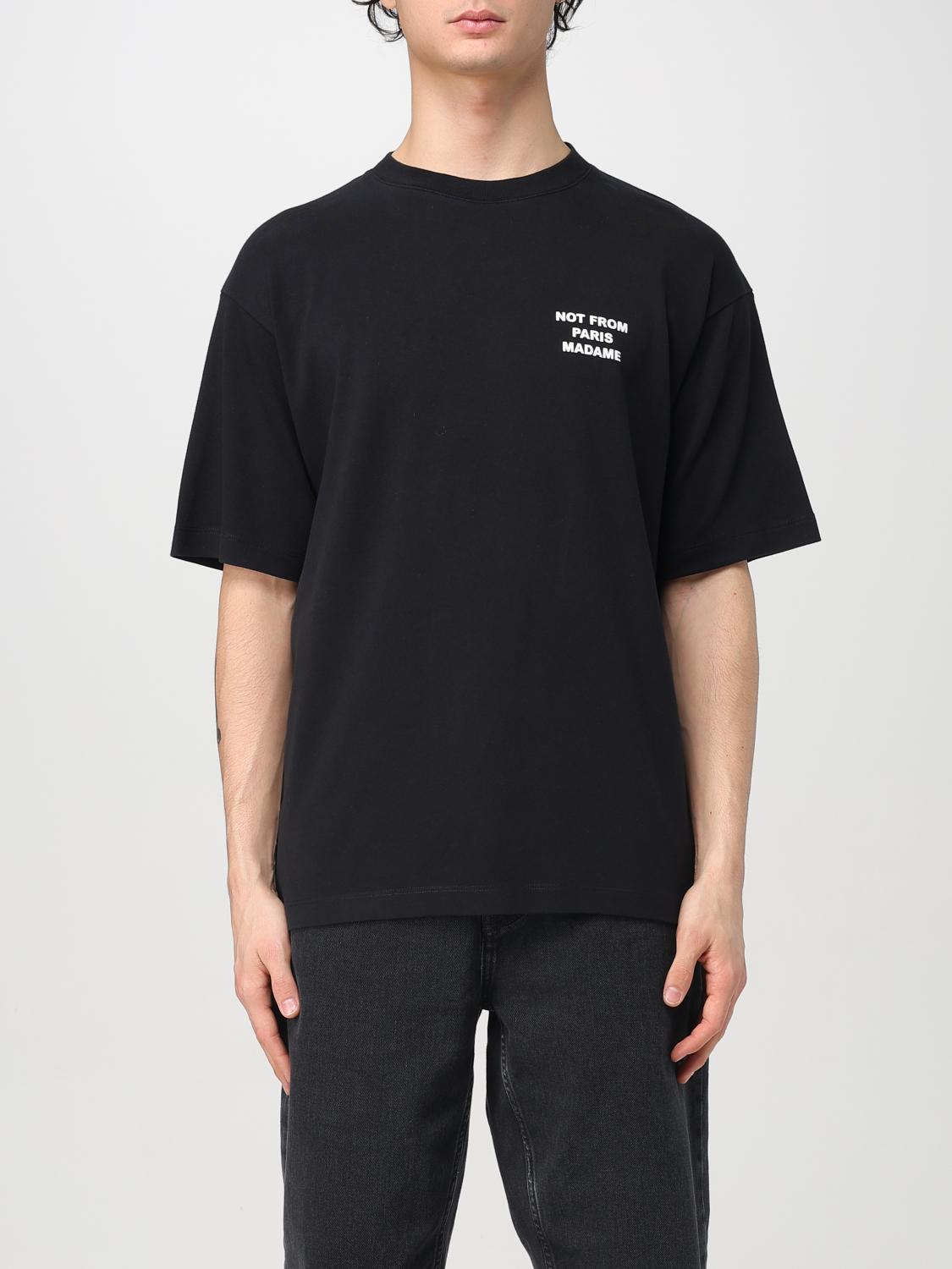 Drôle De Monsieur Black Crewneck T-shirt With Slogan Print On The Front And Back In Blue