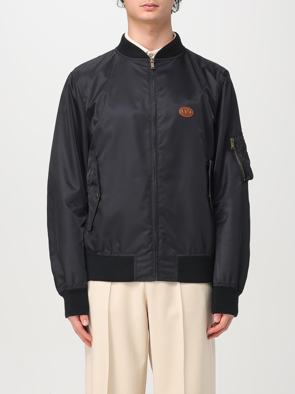 Valentino Nylon Bomber With Leather Patch And Vlogo Detail In Black