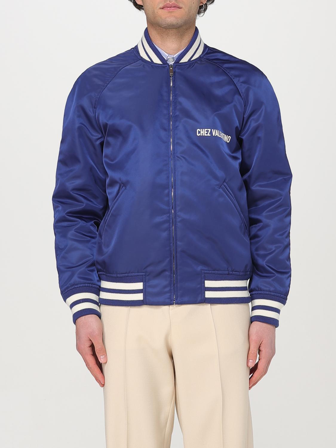 Valentino Blue Bomber Jacket In Printed Polyamide With Zip And High Collar In Blue