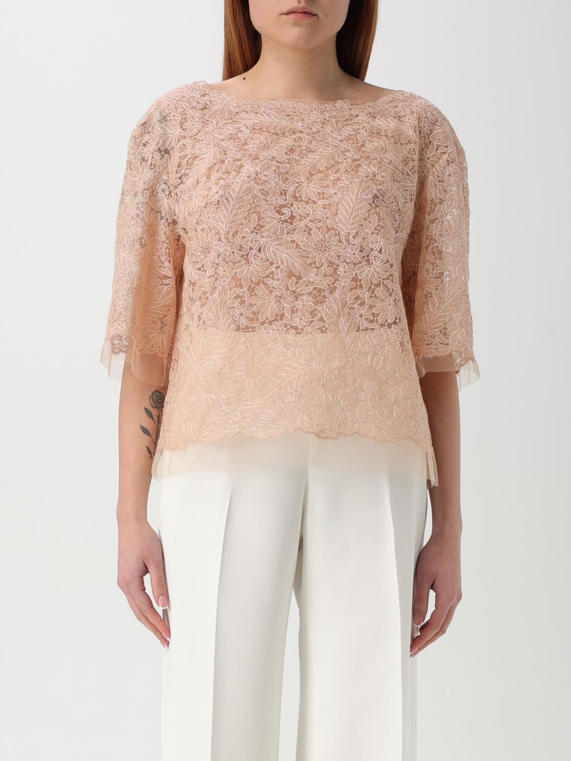 Ermanno Scervino Delicate Lace-overlay Top With Tulle Inserts And Rear Button Fastening In Pink